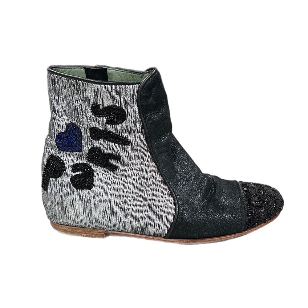 Meher Kakalia Ankle Boots 35 Beaded Metallic Paris Flat Shoes Leather